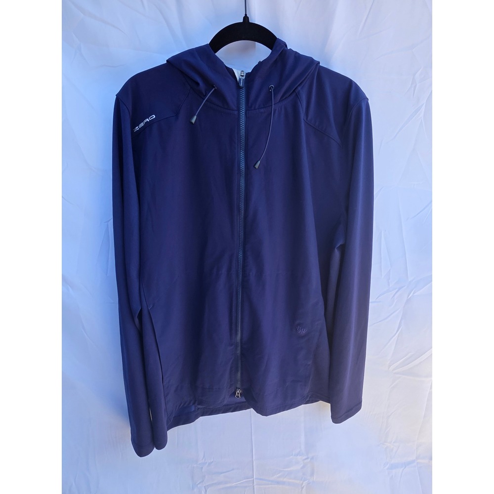 Zero Restriction Mens Navy Blue Full Zip Hooded Windbreaker Jacket Large BH Logo